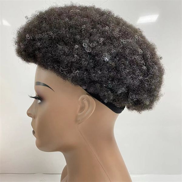 Pieza de cabello humano virgen brasileño 4 mm Afro Kinky Curl Toupee PU con unidad de encaje frontal para hombres negros