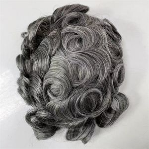 Braziliaans maagdelijk menselijk haar stuk 8x10 1b/grijs Q6 Zwitserse kanten toupee voor oude mannen