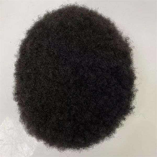 Pieza de cabello humano virgen brasileño Afroamericanos 4 mm Afro Kinky Curl Mono Toupee Color negro 3 # Unidades de encaje para hombres negros 6x8 6x9 7x9 7x10 8x10