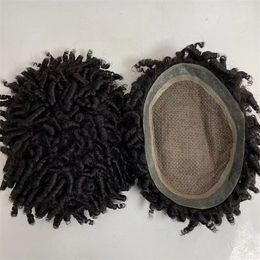 Pièces de cheveux humains vierges brésiliens 8x10 # 1b 15mm Curl toupet à base de soie complète pour hommes