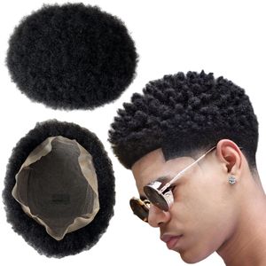 Remplacement de cheveux humains vierges brésiliens #1 noir de jais 2mm Afro pleine dentelle toupet 8x10 unité de dentelle Durable pour hommes noirs