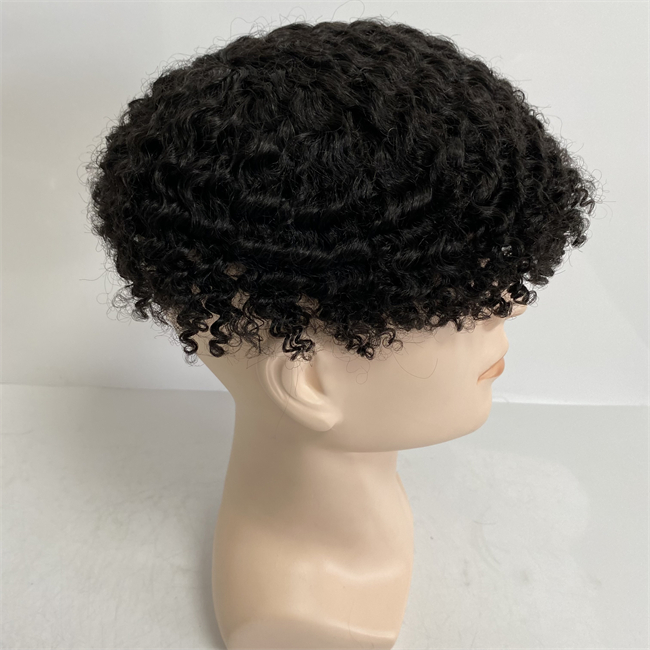 Brazilian Virgin Human Hair Replacement 10mm Wave Mono Toupee 8x10 Color #1 Unit for Black Men