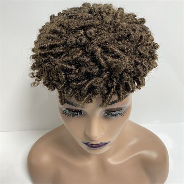 Remplacement brésilien de cheveux humains vierges 15mm Curl Toupee 8x10 Couleur marron 4 # Mono Front Lace Unit pour les femmes noires