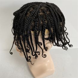 Reemplazo de cabello humano virgen brasileño # 1b Caja negra natural Trenzas Toupee 8x10 Mono Unidad de encaje para Blackman