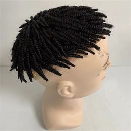 Remplacement de cheveux humains vierges brésiliens # 1b tresses Afro Heliciform Curl 8x10 toupet en dentelle suisse complet pour hommes noirs