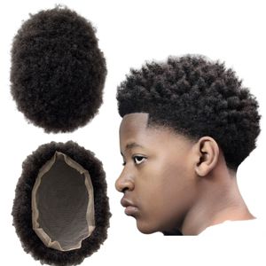 Remplacement de cheveux humains vierges brésiliens # 1b noir 2mm Afro pleine dentelle toupet 7x9 unité de dentelle durable pour hommes noirs