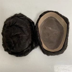 Reemplazo de cabello humano virgen brasileño # 1b Negro 32 mm Wave 6x8 Mono Lace con NPU Toupee para hombres blancos
