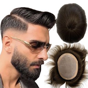 Remplacement de cheveux humains vierges brésiliens #2 brun foncé soyeux droit mâle unité 8x10 Mono toupet pour hommes blancs