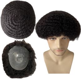 Reemplazo de cabello humano virgen brasileño Natural negro #1b 10mm onda 8x10 nudos PU completo tupé para hombres