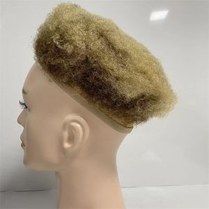 Reemplazo de cabello humano virgen brasileño T6/613# 4 mm Afro 8x10 Australia Toupee Lace con unidades de PU para hombres blancos