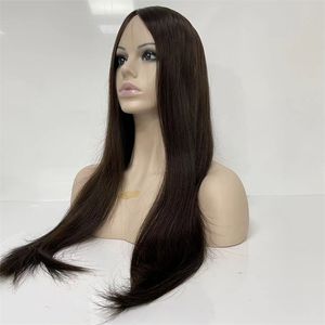 Braziliaanse maagdelijk Human Hair Silky Straight Color 4# 4x4 Silk Top Joodse topper voor blanke vrouwen