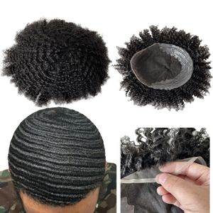 Systèmes de cheveux humains vierges brésiliens 8mm vague # 1b 8x10 Q Base toupet avant unité de dentelle suisse pour hommes noirs