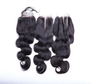 Tissage de cheveux naturels brésiliens vierges, Body Wave lisse, noir naturel, 35x4, Lace Closure, trois parties centrales, 2766356