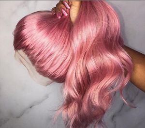Braziliaanse maagdelijke menselijke haarpruiken 13x4 roze kleur gebleekte knopen natuurlijke haarlijn kanten voorkant met babyhaar8417745