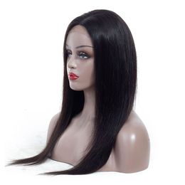 Pelucas de cabello humano liso virgen brasileño, pelucas con cierre de encaje 4 por 4 prearrancadas para mujeres negras, densidad del 250%, parte media de 10-24 pulgadas