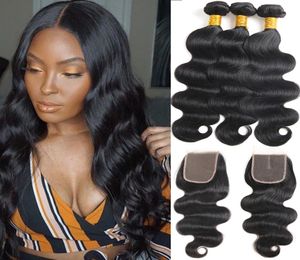 Brésilien Virginhair Body Wave 3 Bundles with Closure Indian Remy Human Hair 3 Packles with Middle Close Hair Extensions Bo2039689