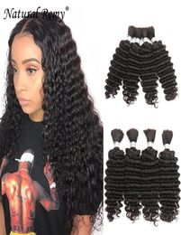 Braziliaans water diepe golf bulk haar weven voor vlechten 100 geen inslag Human Hair Extensions 3 bundels 150g 1B 2022inch1755126