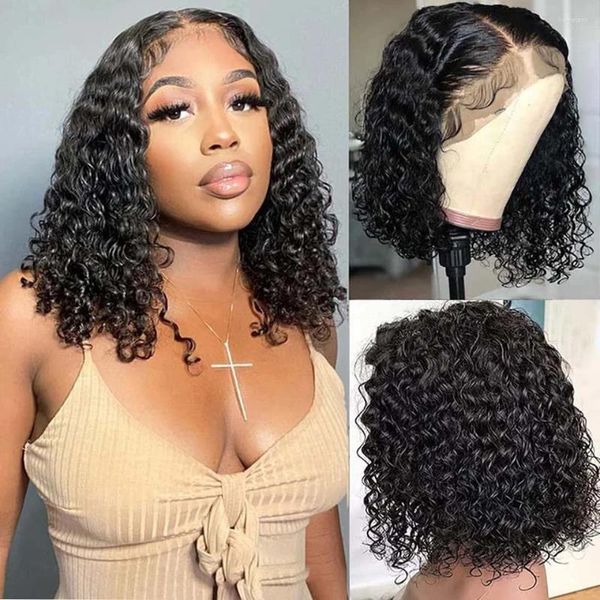 Perruque Bob Lace Front Wig brésilienne naturelle, cheveux courts ondulés, bouclés, 13x4, pre-plucked, pour femmes