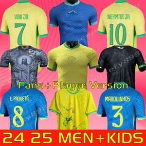 Brazils 2024 Copa America Cup Neymar Jr Soccer Jerseys Camiseta de Futbol Paqueta Raphinha Football Shirt Maillot Rodrygo Vini Jr Brasil Richarlison Men Kids Woman