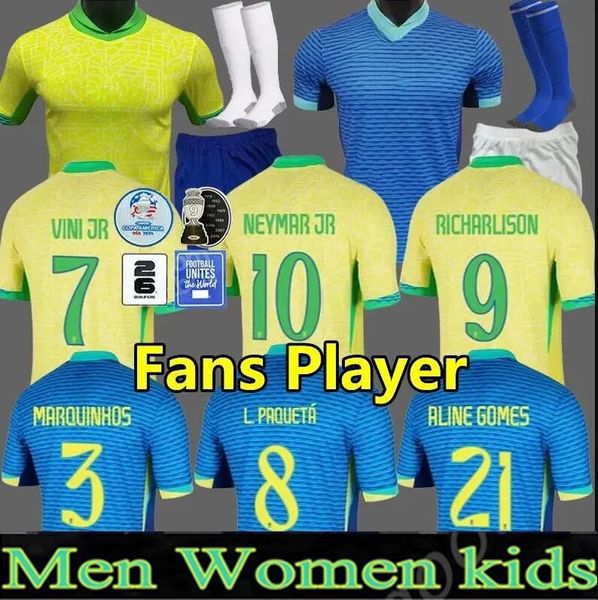 Brazils 2024 Copa America Cup Soccer Jerseys Camiseta de Futbol Paqueta Raphinha Football Shirt Maillot Marquinhos Vini Jr Brasil Richarlison Men Kids Neymar