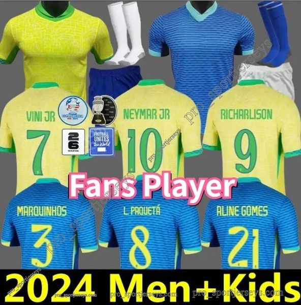 Brasil 2024 Copa América Copa Jerseys de fútbol Camiseta de Futbol Paqueta Raphinha Camisa de fútbol Maillot Marquinhos Vini Jr Brasil Richarlison Hombres Niños NEYMAR