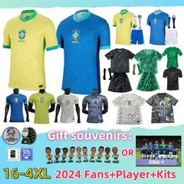 2024 Brasils Jersey de fútbol Neymar Vini JR Kits Kit Kit 2025 Brasil Camisa de fútbol del equipo nacional 24/25 Tamaño de casa 4xl Rodrygo Martinelli