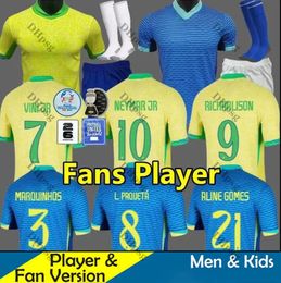 Braziliës voetbaltrui 2024 Copa America Cup Neymar Vini Jr Kids Kit Sets 2025 BRASIL NATIONAL TEAM VOETBAL SHIRT 24/25 Home Away Player -versie Rodrygo Martinelli SS