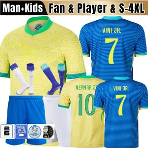 Brasils Jersey de fútbol 2024 Copa América Copa Neymar Vini JR Kit Kits Kit 2025 Brasil National Team Wask Football Shirt Homen Women Bust Tamaño 4xl Rodrygo Martinelli