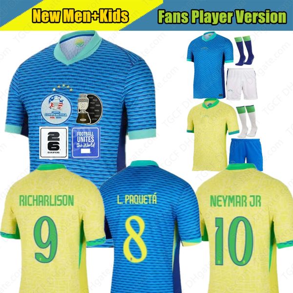 Brazils Soccer Jersey 2024 Copa America Cup Vini Neymar Jr Camiseta de Futbol Football Shirt Brasil National Team Home Away Fans Player Kids Kit