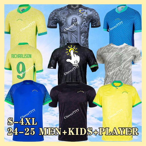 24 25 Brazils Soccer Jersey 2024 Copa America Cup Neymar Vini Jr Kid Kit Kit 2025 BRASILS National Team Football Shirt Home Away Player Version 3xl 4xl Rodrygo Jersey