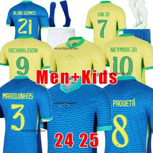 Brazils Soccer Jersey 2024 Copa America Cup Neymar Vini Jr Kid Kit Set Brasil National Team Football Shirt 24/25 Home Away Player Version 4xl Rodrygo Martinelli