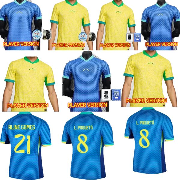 Brasils Soccer Jersey Copa America Cup Neymar Vini Jr Man Kit Sets 2025 Brasil Camisa de fútbol del equipo nacional 24/25 Versión de jugador en casa Rodrygo Martinelli