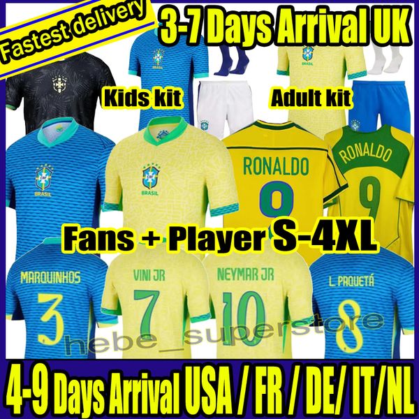 Maillot de football du Brésil NEYMAR JR Brasil CASEMIRO Équipe nationale G.JESUS Hommes Enfants L.PAQUETA VINI JR Maillot de football Uniforme et rétro 1998 2002 Ronaldinho RONALDO