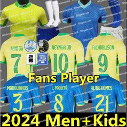 Brazils Jerseys de football 2024 Copa America Cup Neymar Vini Jr Kid Kit Kit 2025 Brasil National Team Football Shirt 24/25 Home Away Fans Player Version Rodrygo