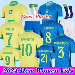 Brazilië VINI JR.Voetbal Jersey 2024 CASEMIRO NEYMAR JR G.JESUSsets jersey PAQUETA T.SILVA RICHARLISON 22 brasil mannen Vrouwen kids kit Voetbalshirt