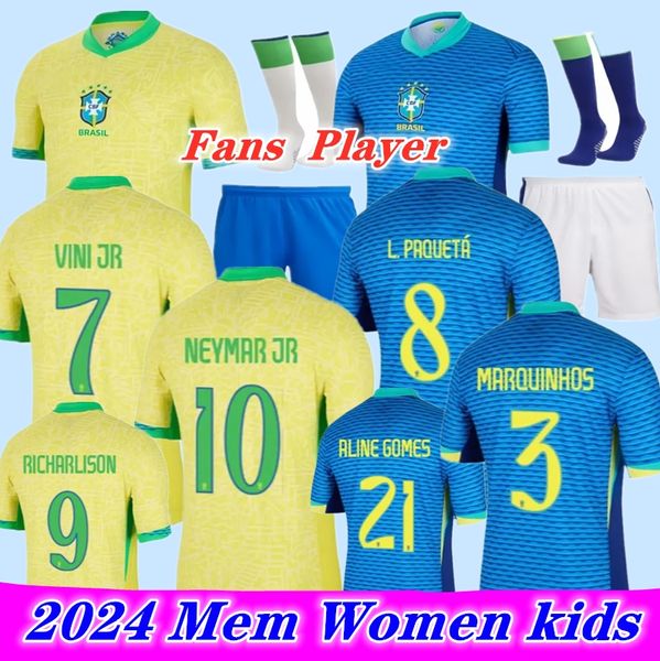 Brésil VINI JR.Jersey de football 2024 CASEMIRO NEYMAR JR G.JESUSsets Jersey PAQUETA T.SILVA RICHARLISON 22 hommes brasil femmes enfants kit maillot de football