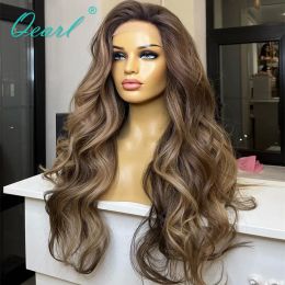 Brazlian haar Bruin Hoogtepunt Pruik Menselijk haar 13x4 Kant Frontale Pruiken 180 Dichtheid Body Wave Synthetische Pruiken voor Blanke Vrouwen