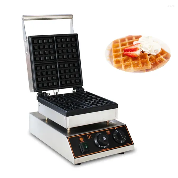 Fabricantes de pan Comercial 4 unids Square Waffle Maker Iron Baker Antiadherente Placa para hornear Pastel Horno Cono Máquina Tostadora