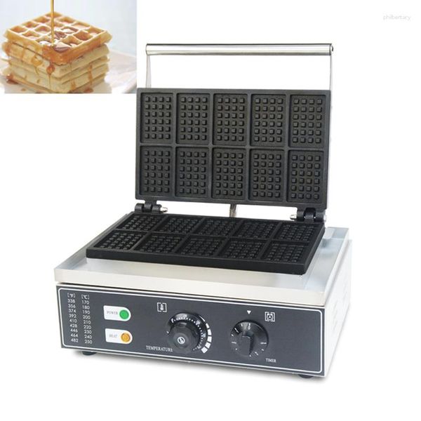 Máquina para hacer pan comercial eléctrica antiadherente, 10 Uds., máquina para hacer gofres, horno cuadrado para pasteles, máquina para desayuno, gofres, bandeja para hornear, equipo para aperitivos