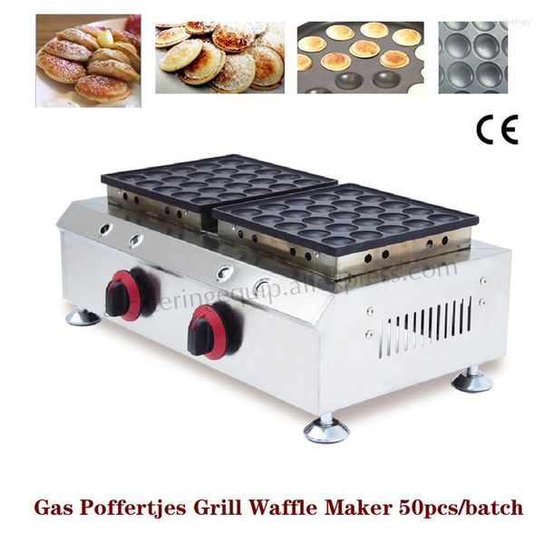 Fabricantes de pan Gas Galletas holandesas Parrilla Poffertjes Waffle Baker Machine Cabezales dobles Acero inoxidable Uso comercial