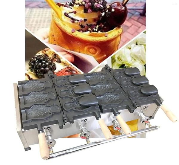 Fabricantes de pan Tipo de gas 6 PCS Máquina grande Taiyaki Máquina para hacer helados Cono de pescado Waffle