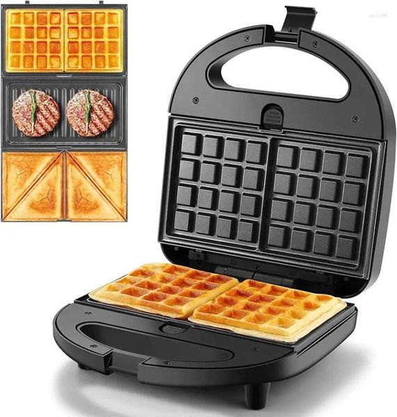 Makers à pain Ostba 3 en 1 Sandwich Maker Panini Press Waffle Iron Set avec assiettes amovibles antiadhésives 750W Toaster Perfect Black