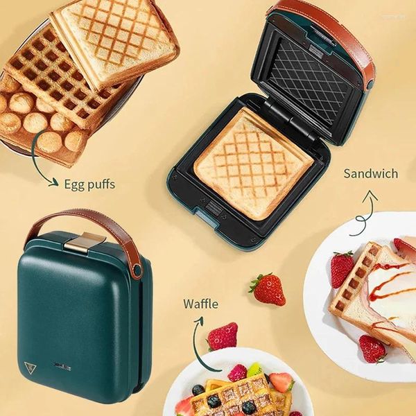 Fabricantes de pan Sandwichera eléctrica portátil 3 en 1 Máquina de desayuno desmontable Hogar Mini Tostadora Huevo Waffles Bandejas para hornear