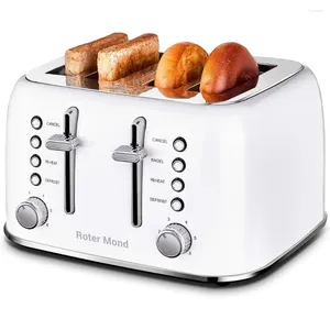 Machines à pain grille-pain 4 tranches rétro en acier inoxydable avec fentes extra larges fonction de dégivrage des bagels blanc