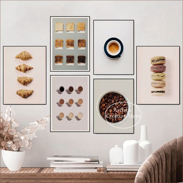 Breakfast Bread Coffee Toast Guide Póster Nordic Canvas Pintura Imágenes de estampado para comedor Arte de pared de la cocina Decoración del hogar