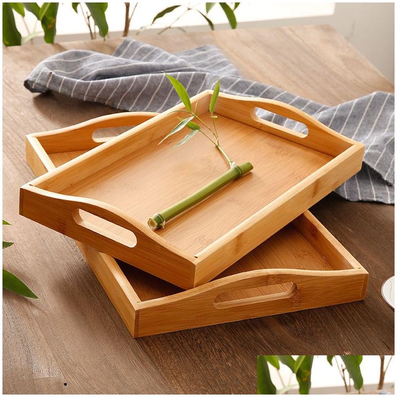 Tacki śniadaniowe Bambus drewniany prostopadł taca na herbatę litą drewnianą kubek stojak obiadowy talerz do przechowywania zastawa stołowa