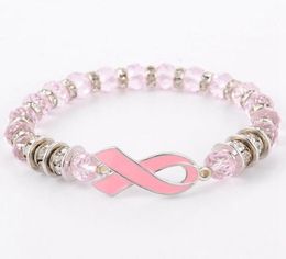 Borstkanker bewustzijn kralen armbanden roze lint armband glas koepel cabochon knoppen charmes sieraden geschenken voor meisjes dames626464588704