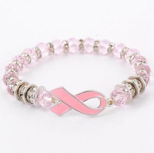 Perges de sensibilisation au cancer du sein Bracelets Bracelet de ruban rose Dôme Dôme Cabochon Boutons Charmes Bijoux Gifts pour filles Femmes 626469245712