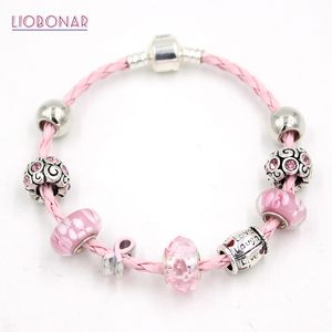 Bijoux de sensibilisation au cancer du sein Lampwork Perle de verre de Murano Live Rire Amour Ruban Rose Bracelets de cancer du sein pour les femmes Cadeaux Y1218