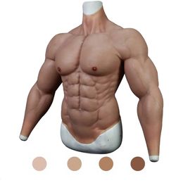 Borstprothese Realistisch nep-spierpak Siliconen kunstmatige gel Macho-kostuum voor mannen Cosplay Halloween Borstbodysuit Stimulatiehuid 231121